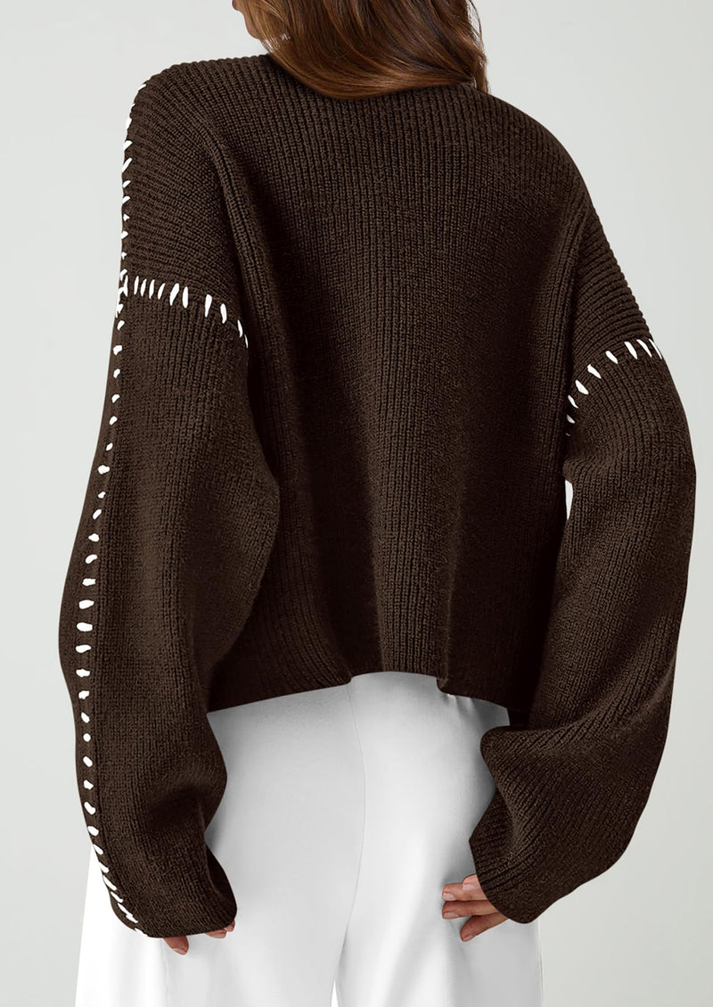 PRETTYGARDEN Women's Chunky Knit Sweaters Fall Long Sleeve Mock Neck Oversized Pullover Tops Winter Fashion Clothes