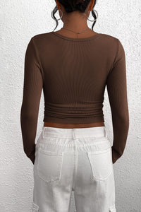 Long Sleeve Henley Button Down Ribbed Knit Slim Fit Casual T-shirts
