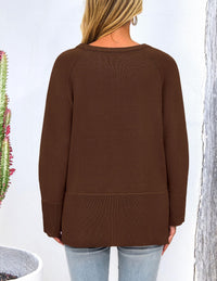 PRETTYGARDEN Women's Knit Fall Sweaters Long Sleeve Pullover Crewneck Split Hem Oversized Tunic Sweater Tops Winter Clothing