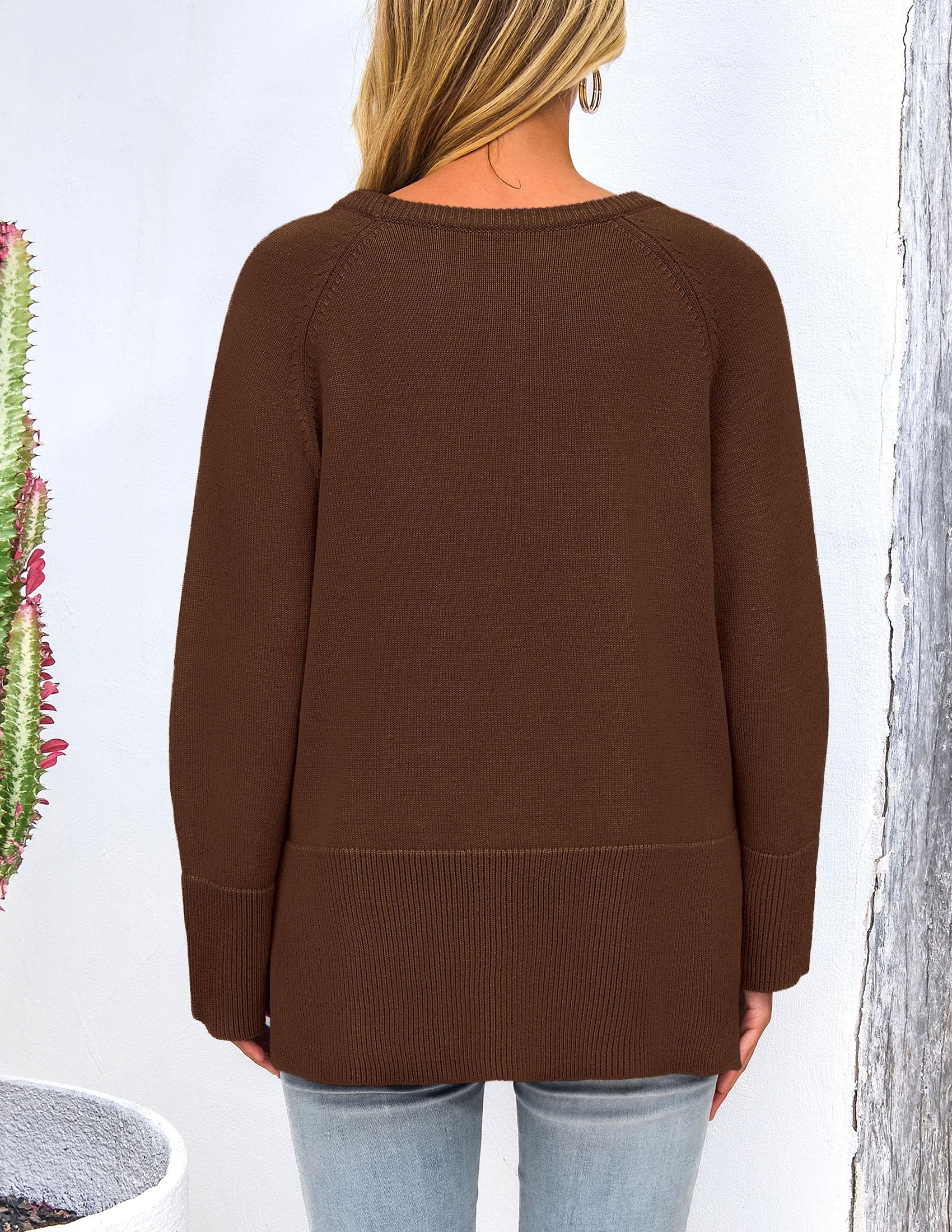 PRETTYGARDEN Women's Knit Fall Sweaters Long Sleeve Pullover Crewneck Split Hem Oversized Tunic Sweater Tops Winter Clothing