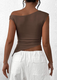 Off The Shoulder Sleeveless One Shoulder Ruched Asymmetrical Y2K Tank Top