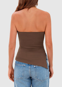 Strapless Ruched Asymmetric Bandeau Shirts