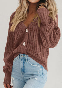 PRETTYGARDEN Women's Chunky Knit Open Front Sweater Long Sleeve Button Loose Short Cardigan Outerwear Coats