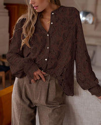 PRETTYGARDEN Women's Dressy Casual Lace Blouse Long Sleeve Button Up Shirts Tops Spring Fall Fashion Clothes