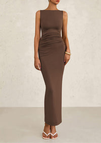 Sleeveless Ruched Bodycon Slit Long Maxi Dresses