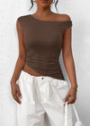 PRETTYGARDEN Womens Off The Shoulder Tops Summer Sleeveless One Shoulder Ruched Asymmetrical Y2K Going Out Crop Tank Top
