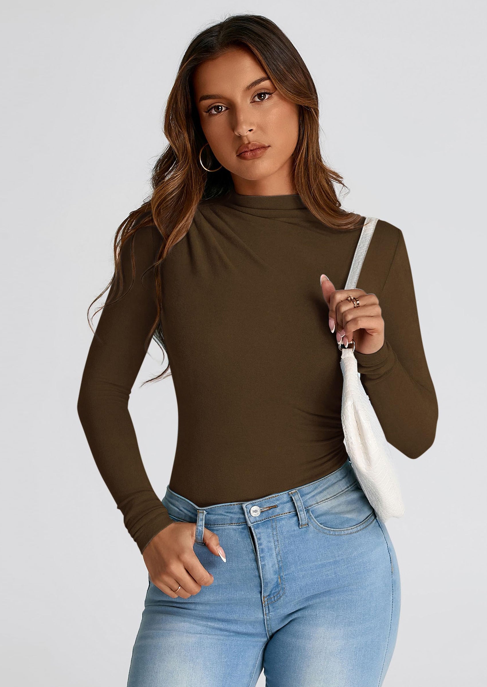 PRETTYGARDEN Womens Fall Y2K Going Out Crop Tops Long Sleeve Mock Neck Ruched Slim Fitted Basic Trendy Casual T Shirts Blouse