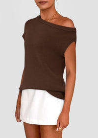 Off The Shoulder Casual Short Sleeve Tunic Lightweight Knit Sweaters