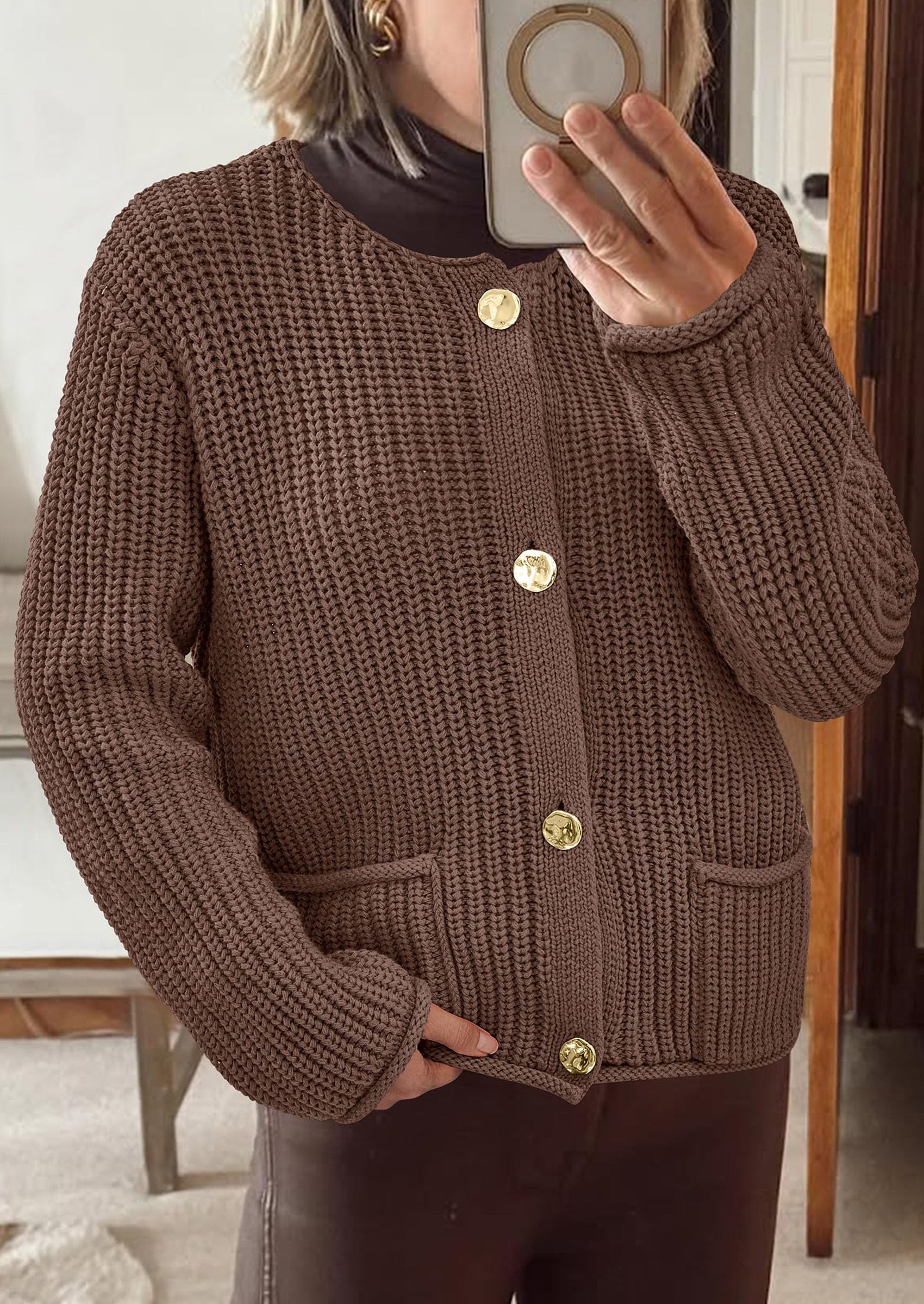 PRETTYGARDEN Cardigan Sweaters for Women Trendy Oversized Knit Chunky Button Cardigans Fall Winter Outfits with Pockets