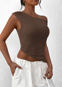 Off The Shoulder Sleeveless One Shoulder Ruched Asymmetrical Y2K Tank Top