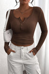 PRETTYGARDEN Women's Spring Fall Long Sleeve Henley T Shirts Button Ribbed Knit Slim Fit Casual Basic Tops Blouse