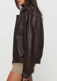 PRETTYGARDEN Faux Leather Jacket Women Bomber Motorcycle Zip Up Jackets Oversized Fall Fashion Outfits Winter Coats