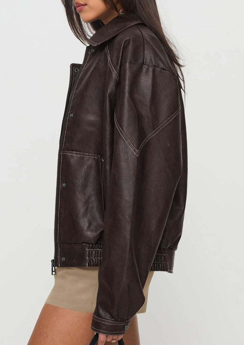 PRETTYGARDEN Faux Leather Jacket Women Bomber Motorcycle Zip Up Jackets Oversized Fall Fashion Outfits Winter Coats
