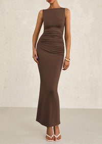 Sleeveless Ruched Bodycon Slit Long Maxi Dresses