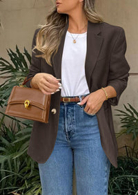 Business Casual Long Sleeve Lapel Open Front Suit Jacket Work Blazer with Pockets