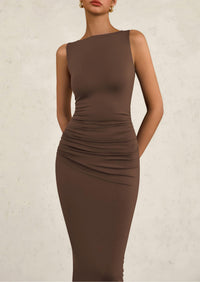 Sleeveless Ruched Bodycon Slit Long Maxi Dresses