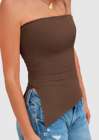 Strapless Ruched Asymmetric Bandeau Shirts