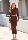 PRETTYGARDEN Women's Spring Fall 2 Piece Sweater Set Rib Knit Long Sleeve Crop Top Maxi Bodycon Skirt Casual Winter Outfits PRETTYGARDEN
