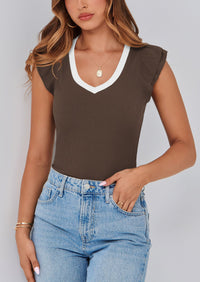 V Neck Ruffle Sleeveless Slim Fit Casual T-shirts