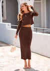 PRETTYGARDEN Women's Spring Fall 2 Piece Sweater Set Rib Knit Long Sleeve Crop Top Maxi Bodycon Skirt Casual Winter Outfits PRETTYGARDEN