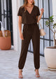 Deep V Neck Wrap Drawstring Waist Jumpsuits