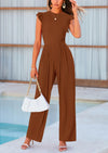 PRETTYGARDEN Casual Ruffle Cap Sleeves Romper Crew Neck Rib Knit One Piece Outfits