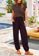 Knit Pullover Tops And High Waisted Pants Two Piece Sets