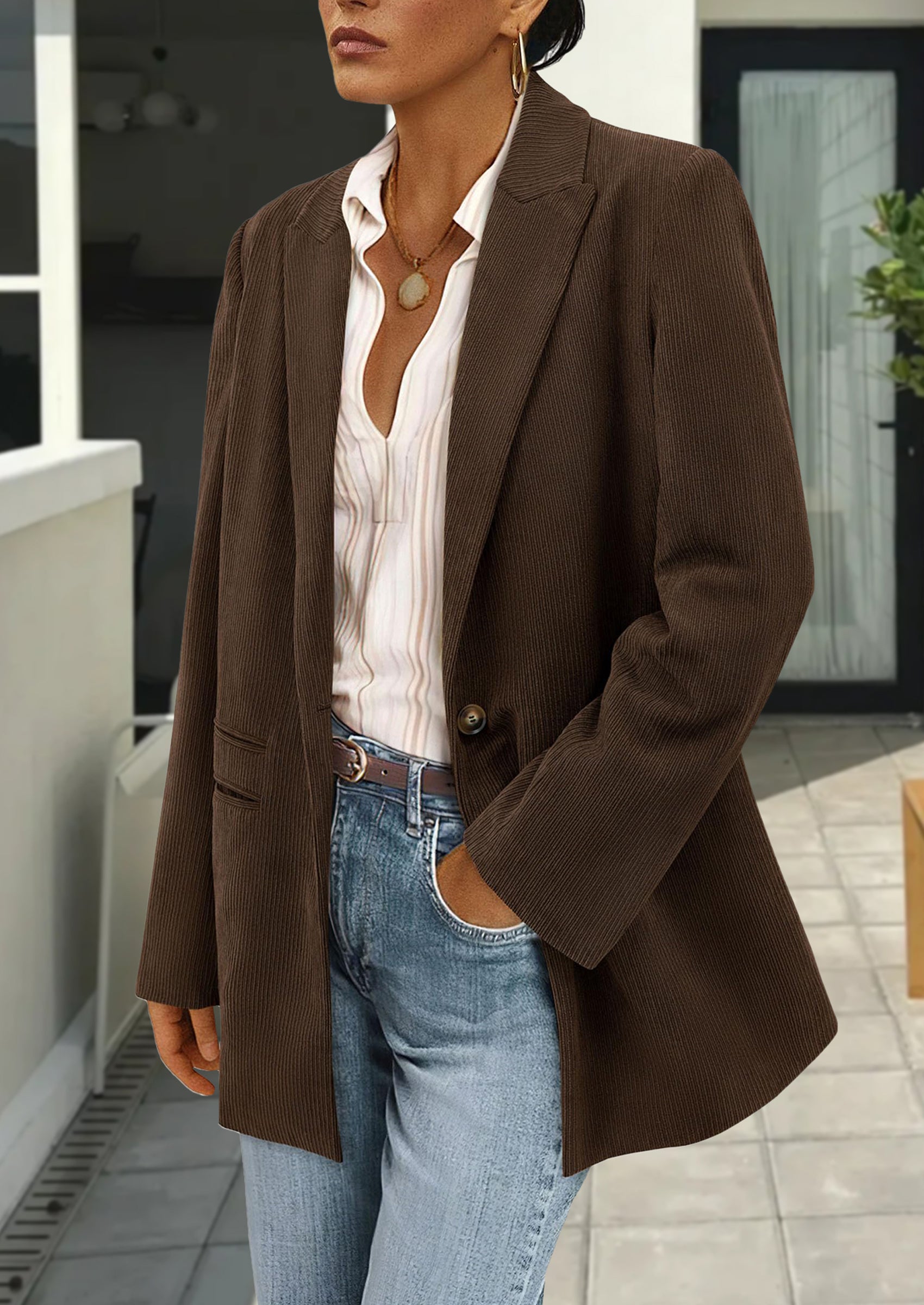 PRETTYGARDEN Women's Winter Corduroy Blazers Jackets Dressy Casual Ribbed Long Sleeve Lapel Fashion Work Business Outerwear