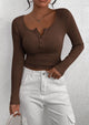 Long Sleeve Henley Button Down Ribbed Knit Slim Fit Casual T-shirts