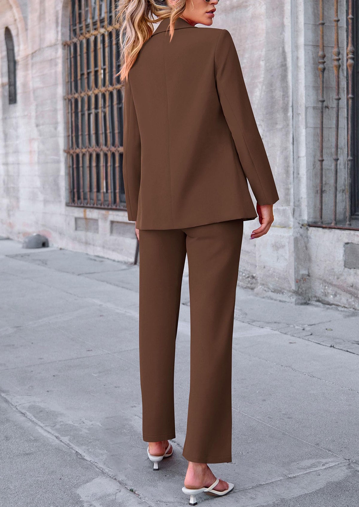 Business Casual Jacket Wide Leg Pants 2 Piece Blazer Sets