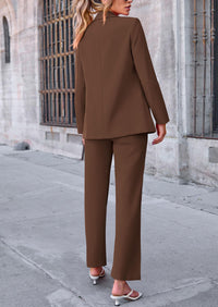 Business Casual Jacket Wide Leg Pants 2 Piece Blazer Sets