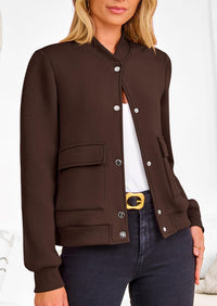 Casual Long Sleeve Button up Lightweight Varsity Bomber Jackets