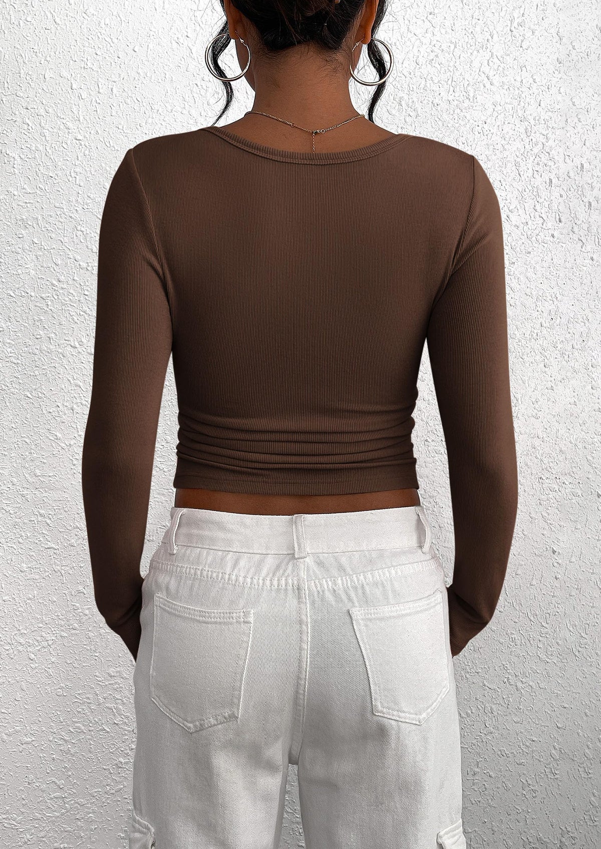 Long Sleeve Henley Button Down Ribbed Knit Slim Fit Casual T-shirts