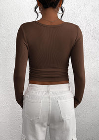Long Sleeve Henley Button Down Ribbed Knit Slim Fit Casual T-shirts