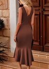 PRETTYGARDEN Women's Sleeveless Midi Bodycon Formal Dress Ruffle Mermaid Hem Elegant Cocktail Wedding Guest Midi Dresses