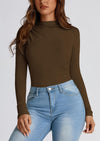 PRETTYGARDEN Womens Fall Y2K Going Out Crop Tops Long Sleeve Mock Neck Ruched Slim Fitted Basic Trendy Casual T Shirts Blouse