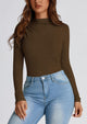 Y2K Long Sleeve Mock Neck Ruched Slim Fitted Casual Blouses