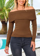 Off-Shoulder Y2K Long Sleeve Ribbed Knit Fitted Sweaters