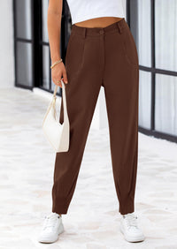 Summer High Waisted Ankle Length Trouser Slacks With Pockets