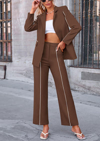 Business Casual Jacket Wide Leg Pants 2 Piece Blazer Sets