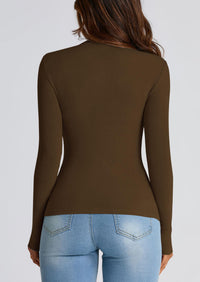 Y2K Long Sleeve Mock Neck Ruched Slim Fitted Casual Blouses