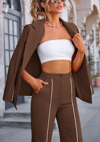 Business Casual Jacket Wide Leg Pants 2 Piece Blazer Sets