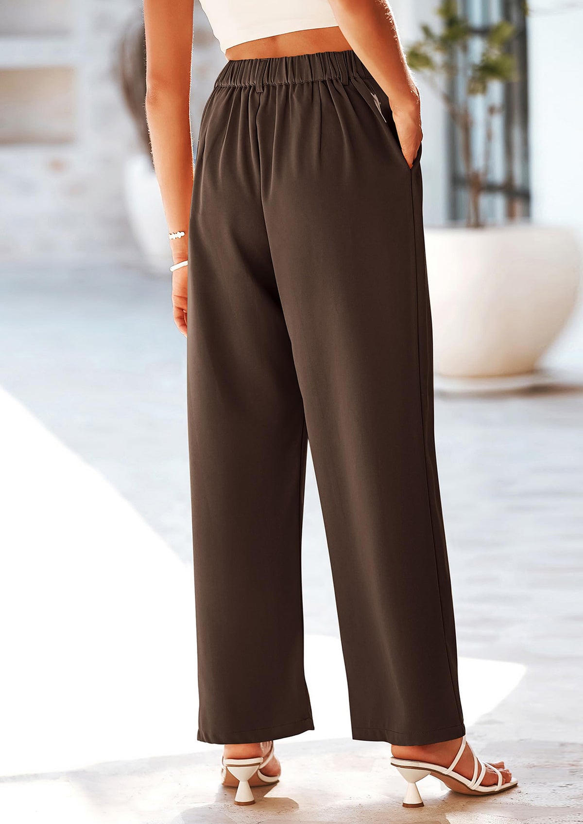 Casual Wide Leg High Elastic Waisted Long Work Pants