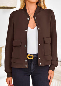 Casual Long Sleeve Button up Lightweight Varsity Bomber Jackets
