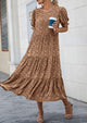 Casual Boho Floral Print Ruffle Puff Short Sleeve Flowy Beach Party Midi Dresses