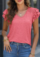 Casual Ruffle Short Sleeve V Neck T-shirts