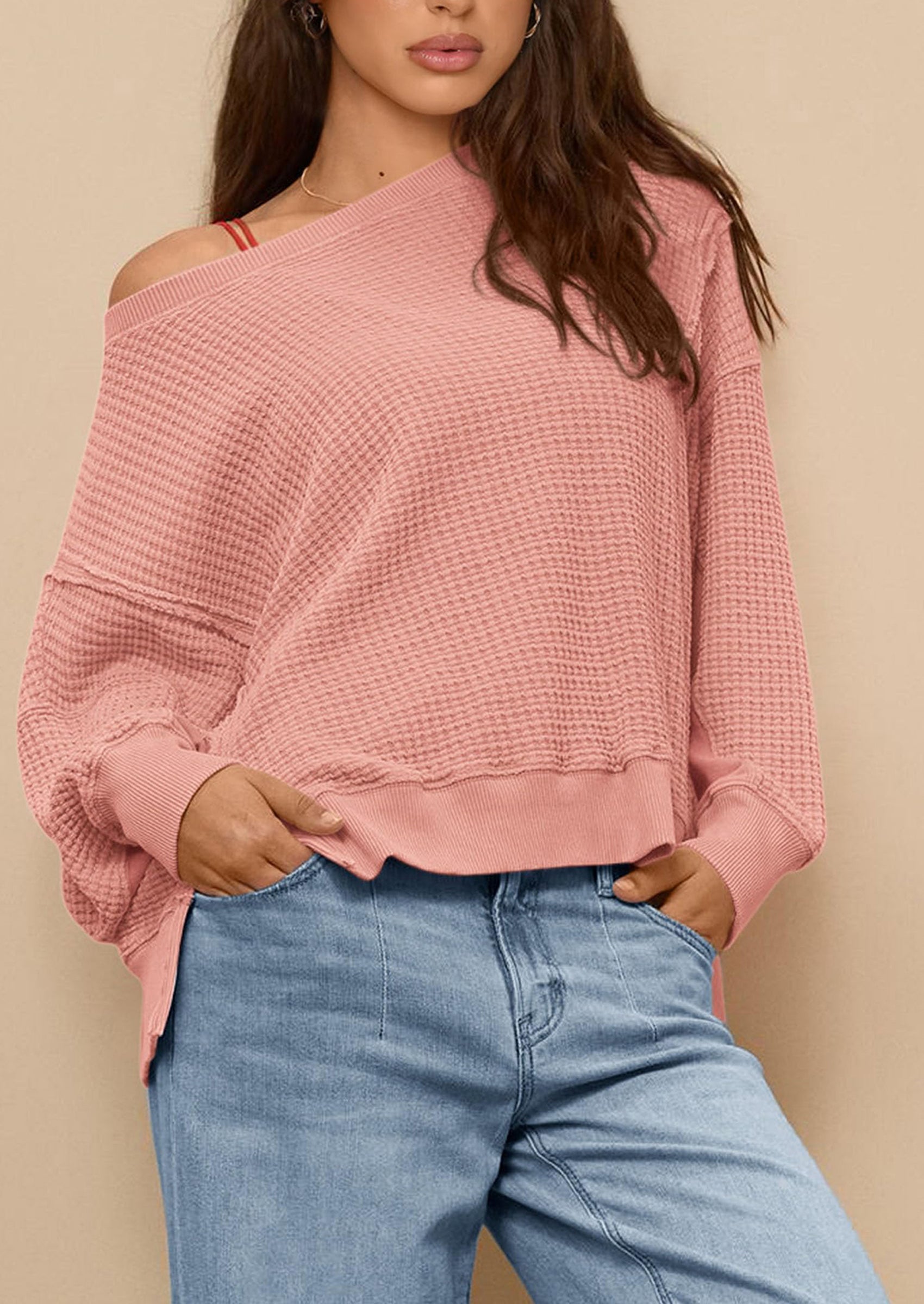 PRETTYGARDEN Oversized Sweatshirt for Women Fashion Crewneck Long Sleeve Pullover Waffle Knit Tops Fall Trendy Clothes