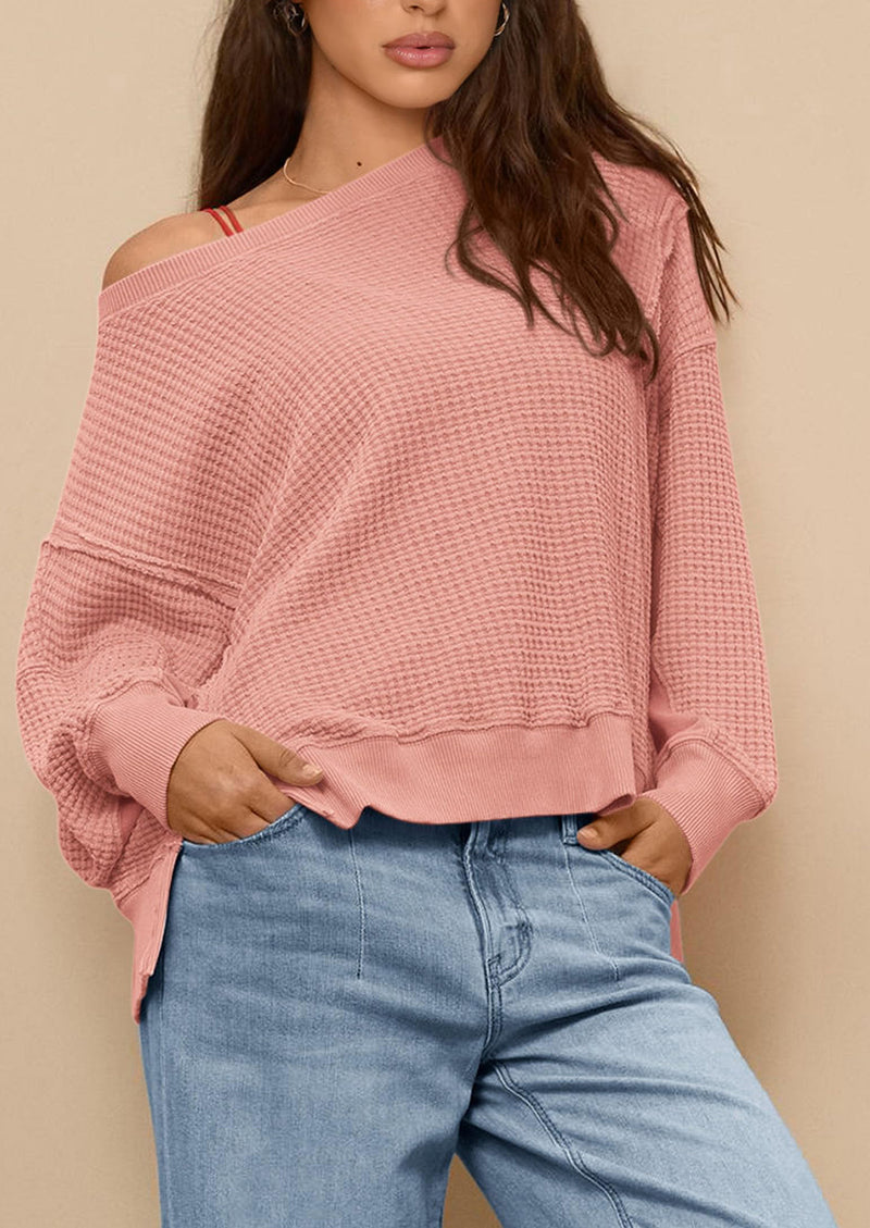 PRETTYGARDEN Oversized Sweatshirt for Women Fashion Crewneck Long Sleeve Pullover Waffle Knit Tops Fall Trendy Clothes