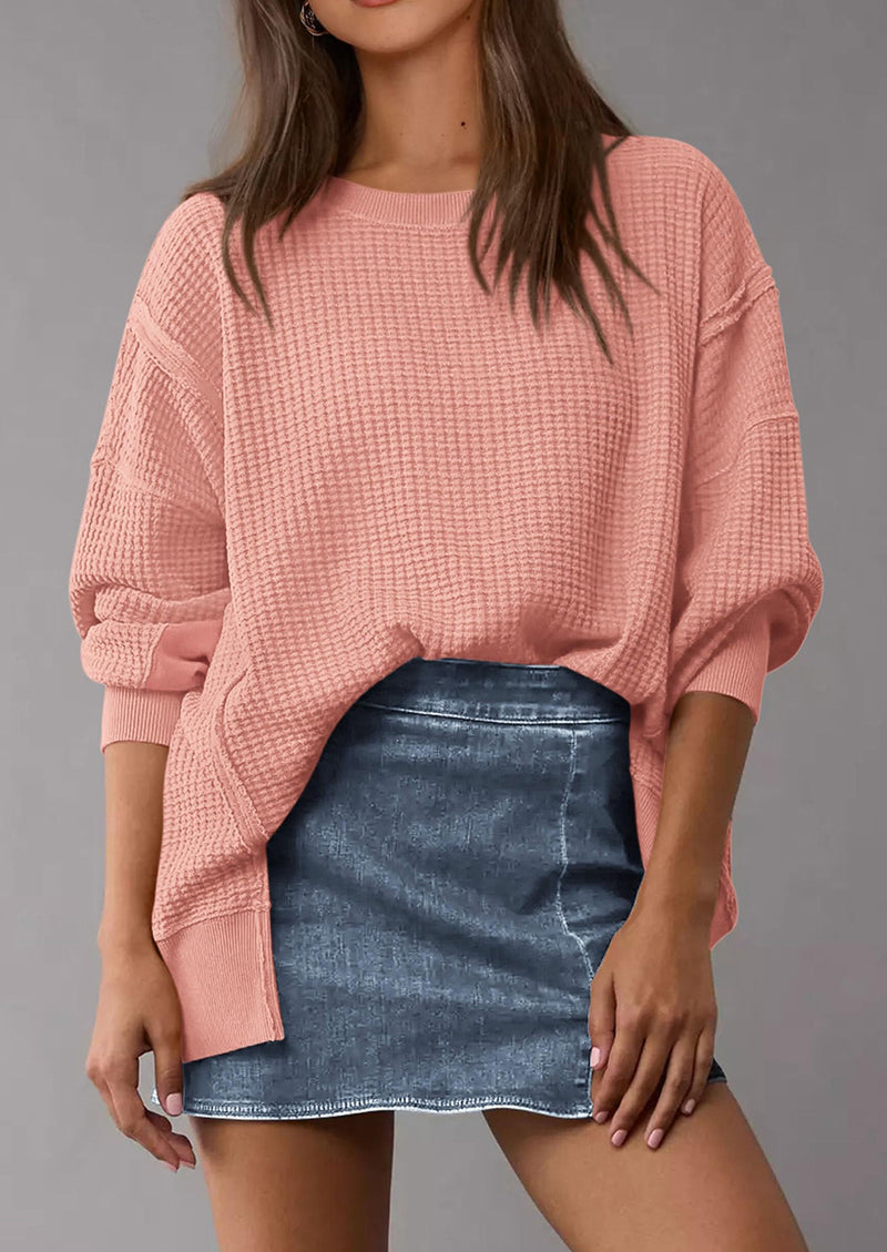 PRETTYGARDEN Oversized Sweatshirt for Women Fashion Crewneck Long Sleeve Pullover Waffle Knit Tops Fall Trendy Clothes