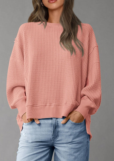 PRETTYGARDEN Oversized Sweatshirt for Women Fashion Crewneck Long Sleeve Pullover Waffle Knit Tops Fall Trendy Clothes